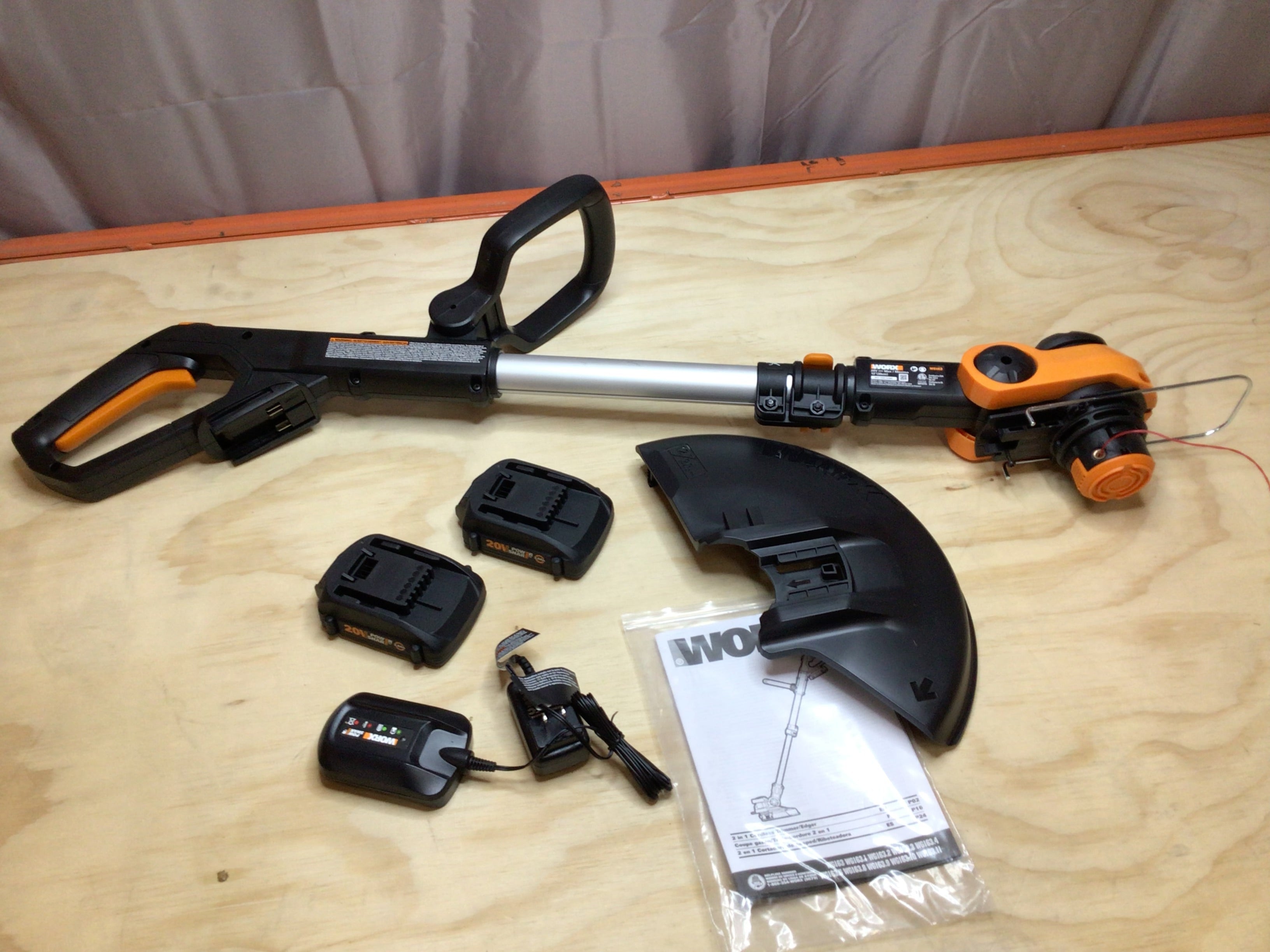 Worx WG163 Orange Black 20V 12 Inch Cordless String Trimmer Edger w Batteries (8097246511342)